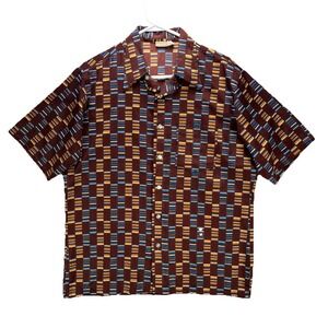 Vintage Sears Kings Road Shirt Mens Large Brown Blue Check AOP Disco 70's Groovy